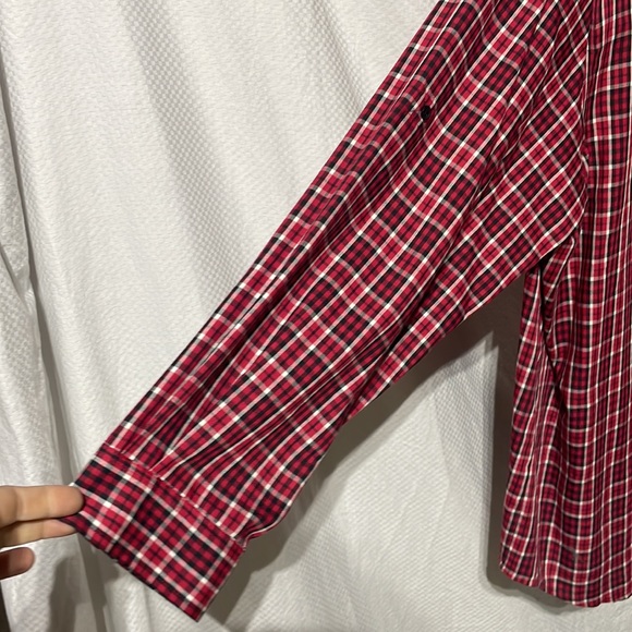 Elizabeth 2x vintage plaid red black white long blouse rayon polyester euc - Picture 4 of 9